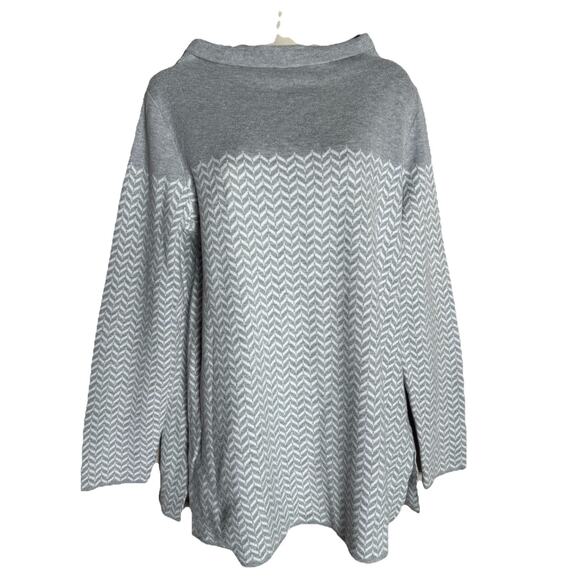Aspen Women’s Large Gray White Chevron Mock Neck Tunic Sweater, EUC, Heavy Cozy - Picture 2 of 7